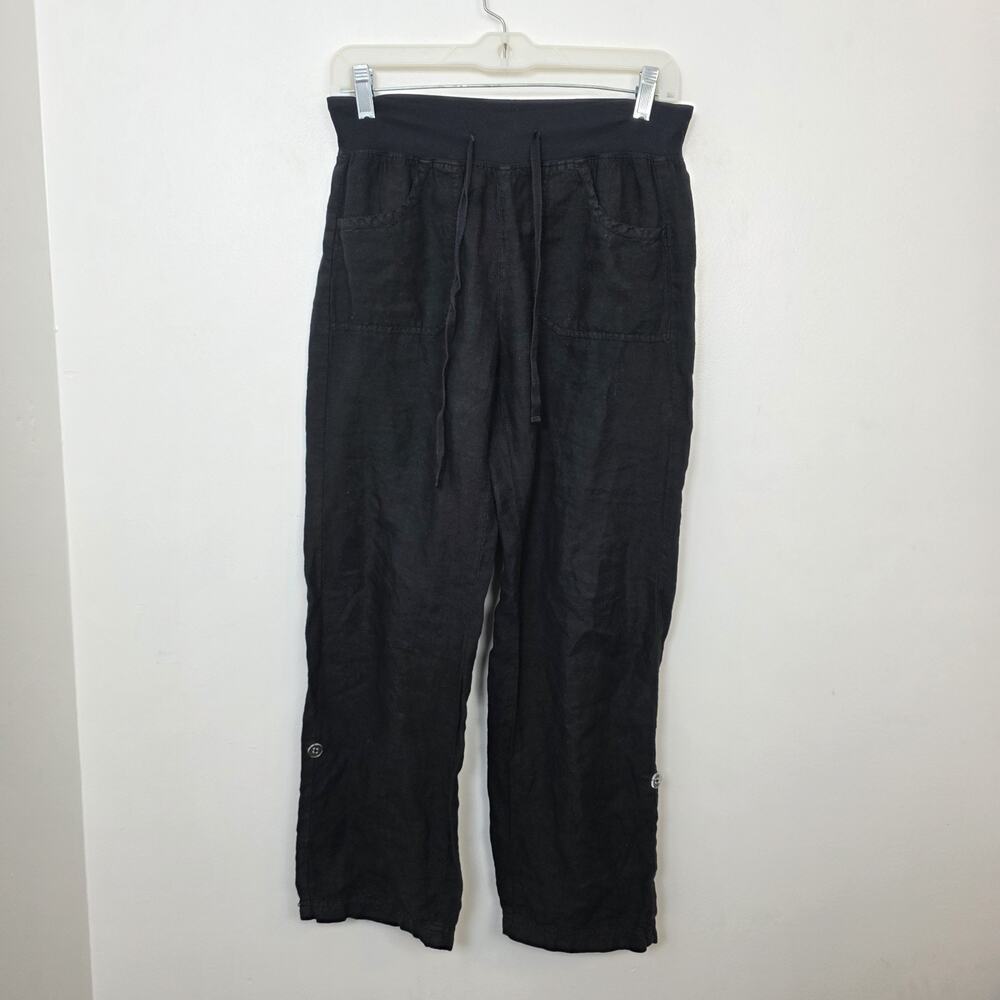Fresh‎ Produce Black 100% Linen Beachy Lagenlook Straight Cropped Pants Size XS
